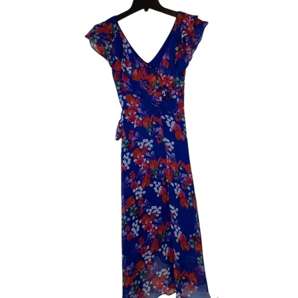 DKNY  Blue Floral Ruffle Elegant Spring Summer Maxi Dress 2 NWT - Picture 7 of 10